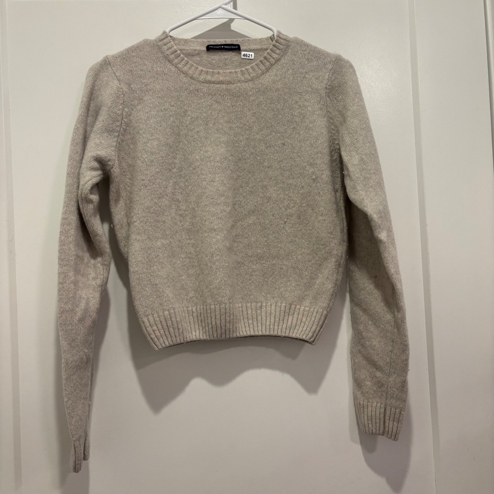 Brandy Melville Wool Blend Crewneck Sweater Oatmeal Beige Made in Italy